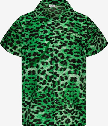 King Kameha Button Up Shirt 'Leopard' in Green: front