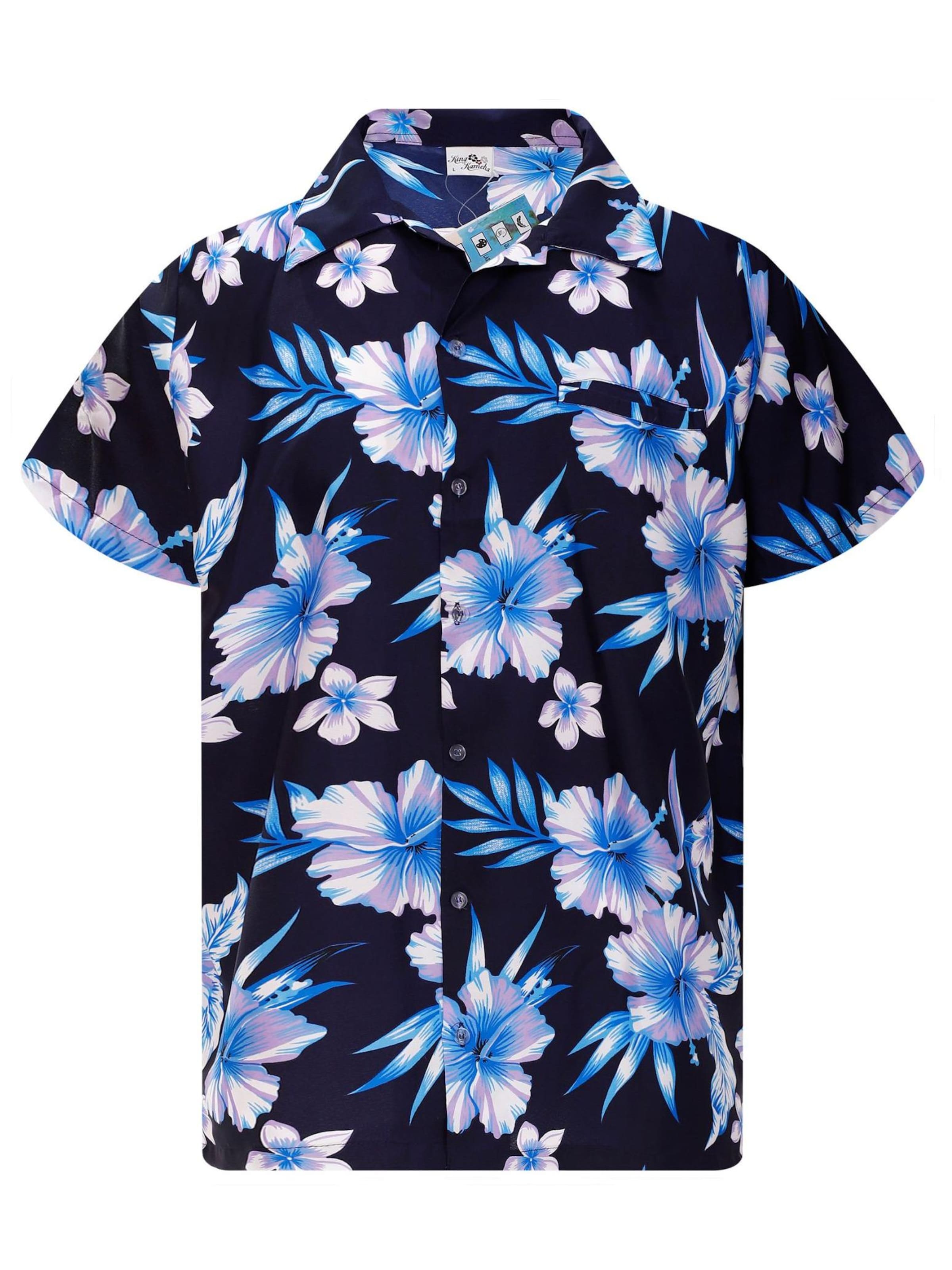 King Kameha Shirt 'Mono Flowers' in Blauw: voorkant