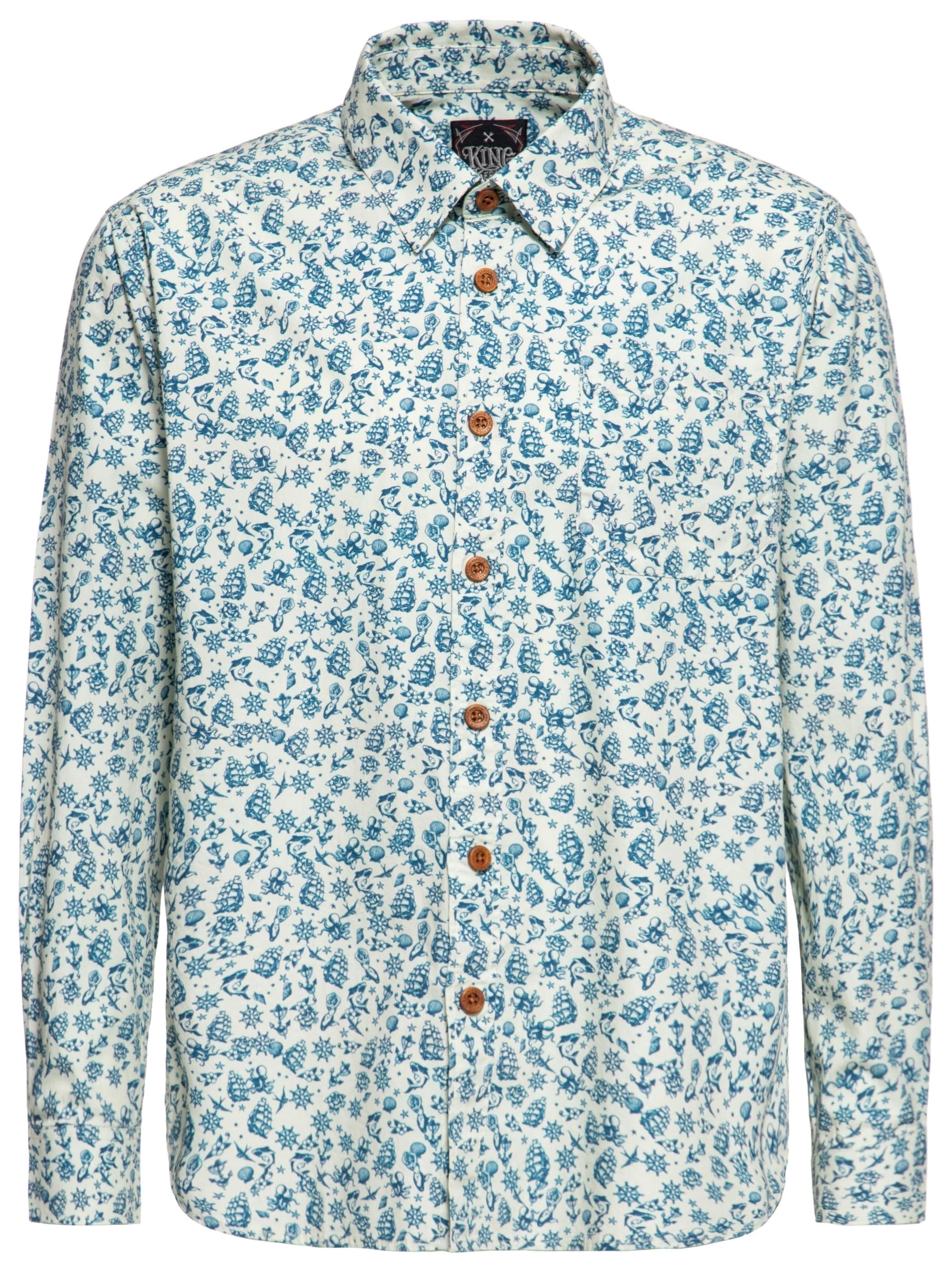 King Kerosin Regular fit Button Up Shirt 'Sailor-Tattoos' in Blue: front