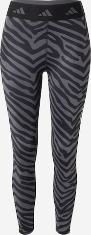 ADIDAS PERFORMANCE Skinny Workout Pants 'Hyperglam Techfit High-Waisted Zebra' in Grey: front