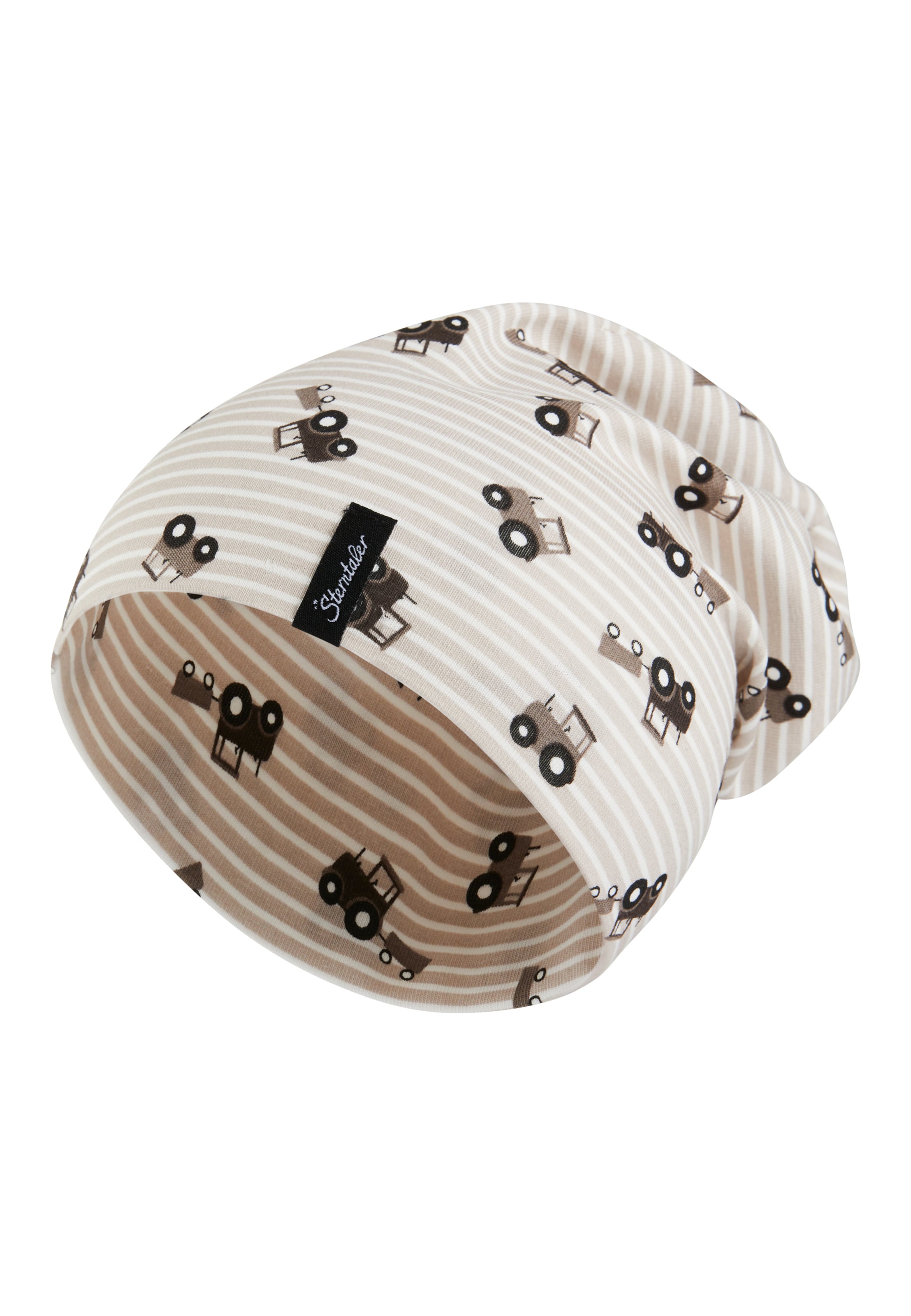STERNTALER Beanie 'Traktoren' in Beige: front