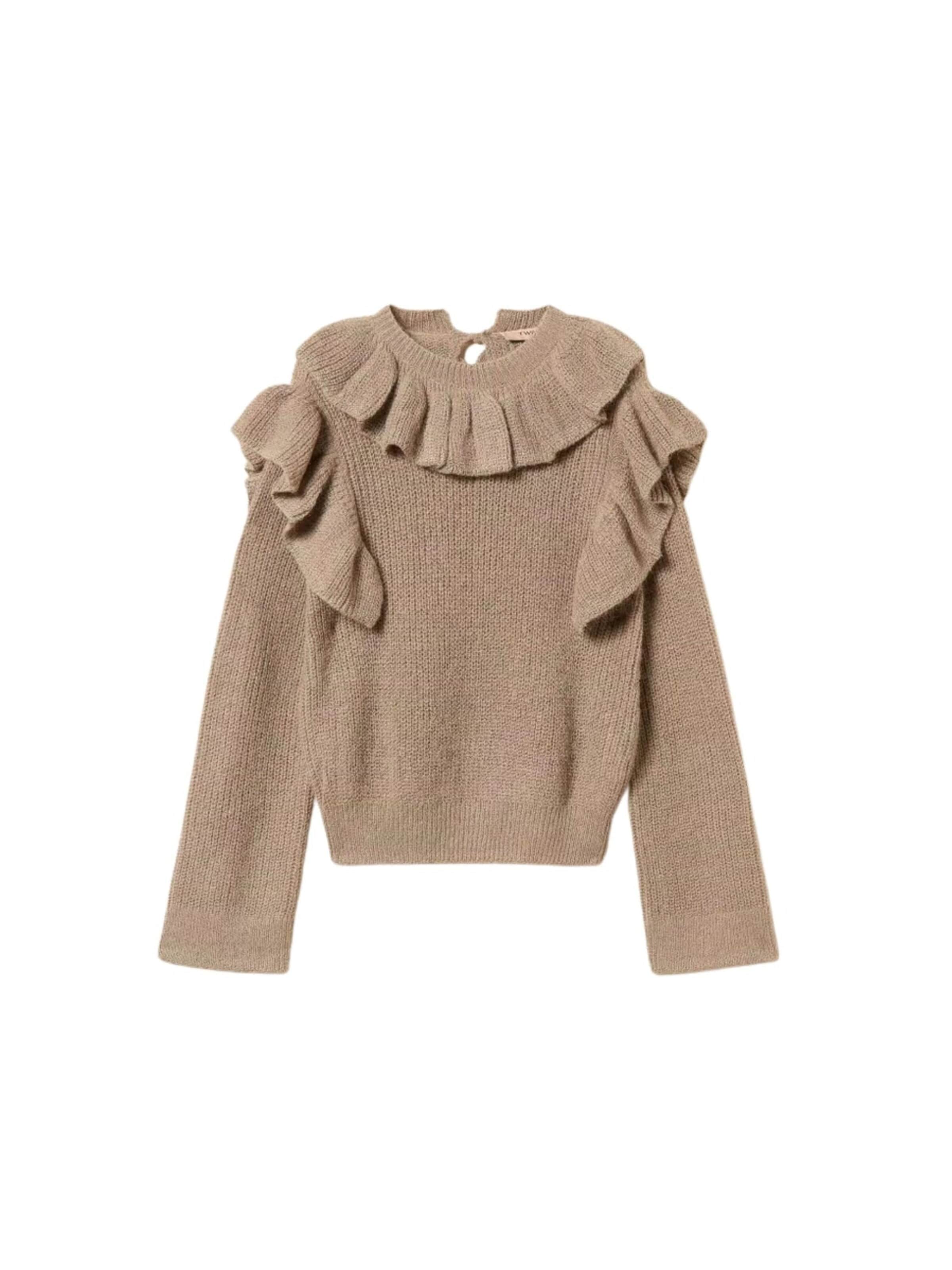 Pull-over 'Lurex Yarn Sweater with Ruffles' Twinset en beige : devant