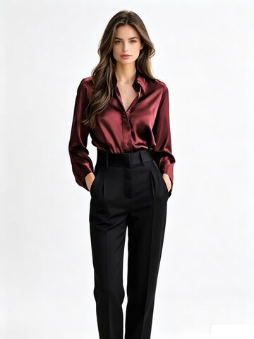 KoJooin Blouse 'Damen Glänzender Satin Hemd Reverskragen Durchgehende Knopfleiste Langarm Elegante Business Bluse' in Red: front
