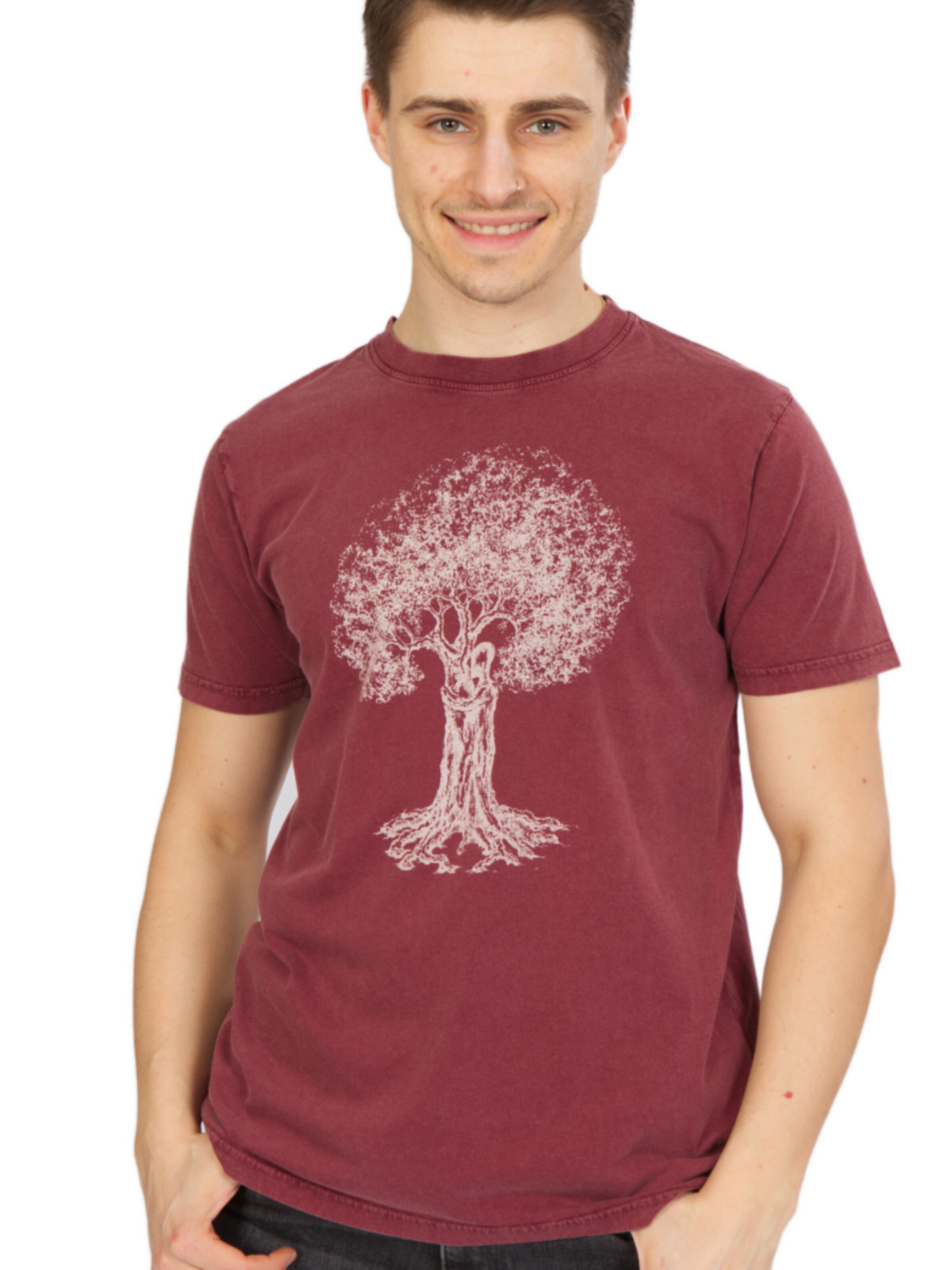 Life-Tree Shirt 'Organic Fairwear Treehugger'‌‌‌‌‌‌‌‌‌ in Rot: Vorderseite