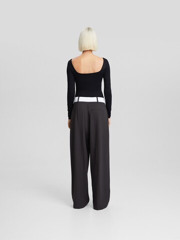 Bershka Wide leg Bandplooibroek in Grijs