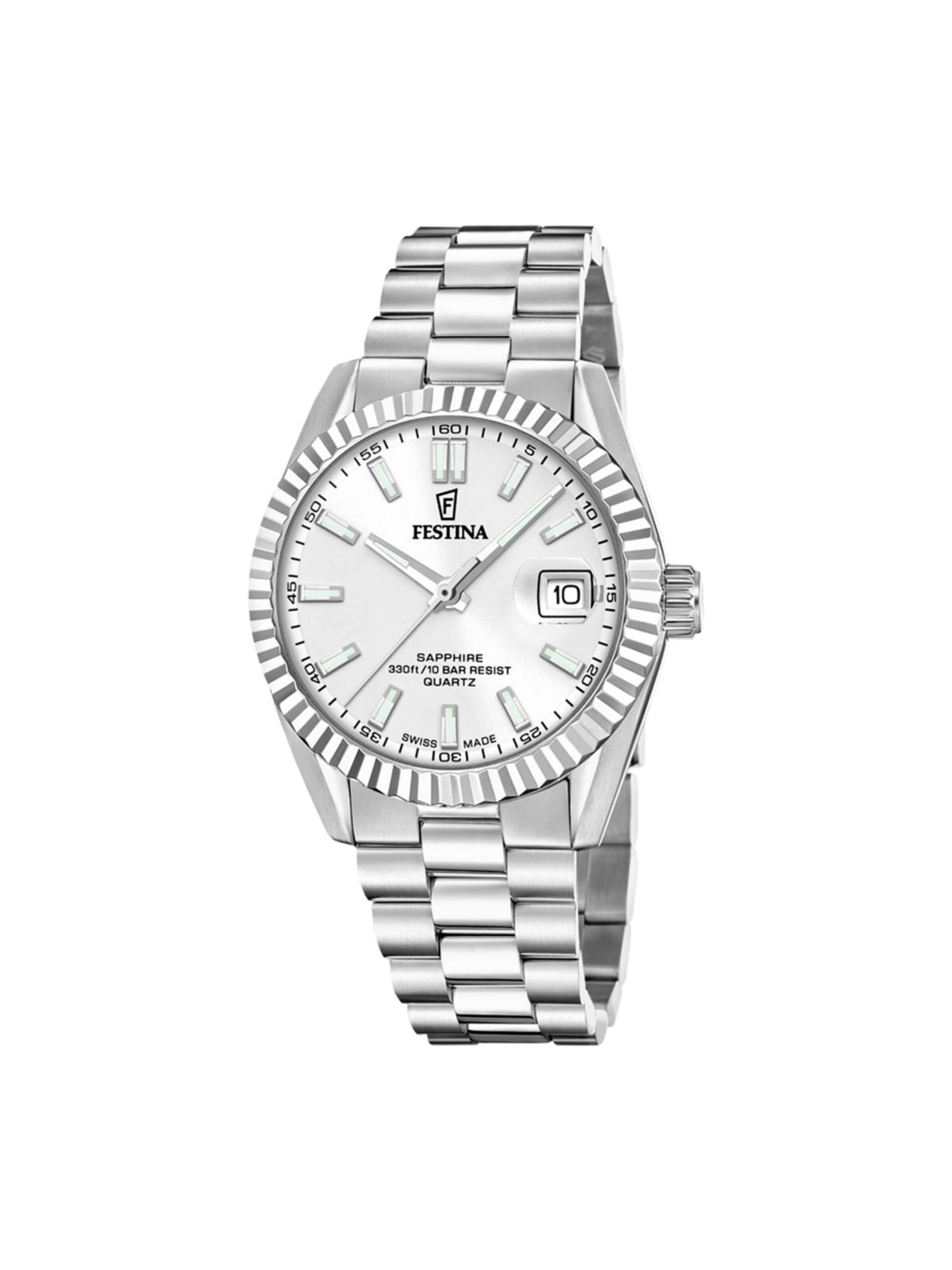FESTINA Analoog horloge 'Date watch Classic Steel Swiss Made' in Zilver: voorkant