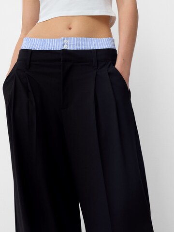Bershka Wide Leg Hose in Schwarz