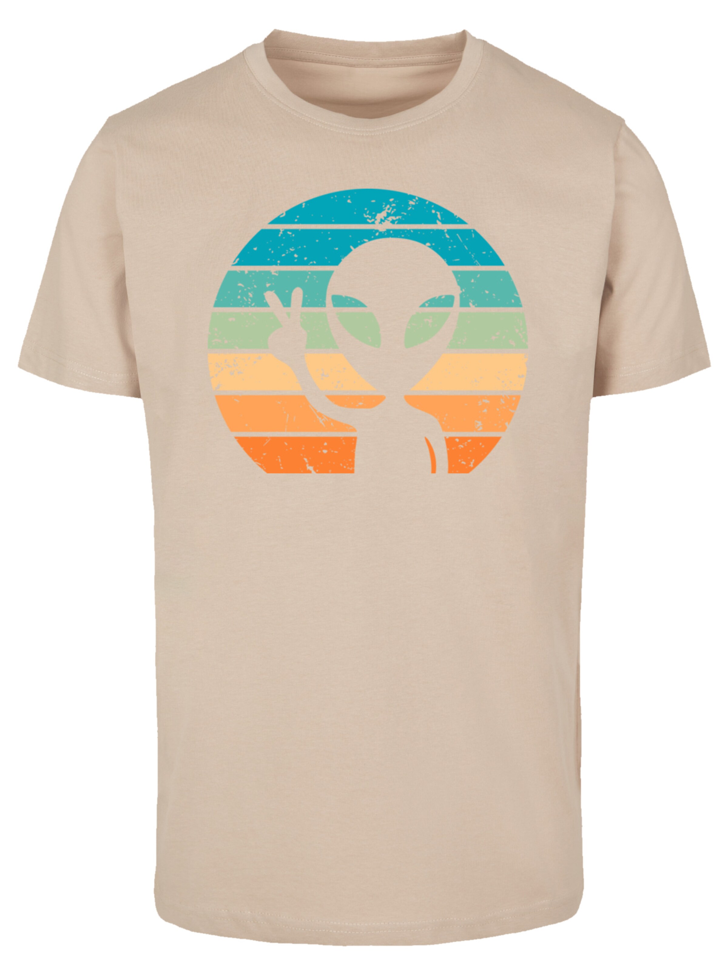 T-Shirt 'Alien Piece Sonnenuntergang' F4NT4STIC en beige : devant