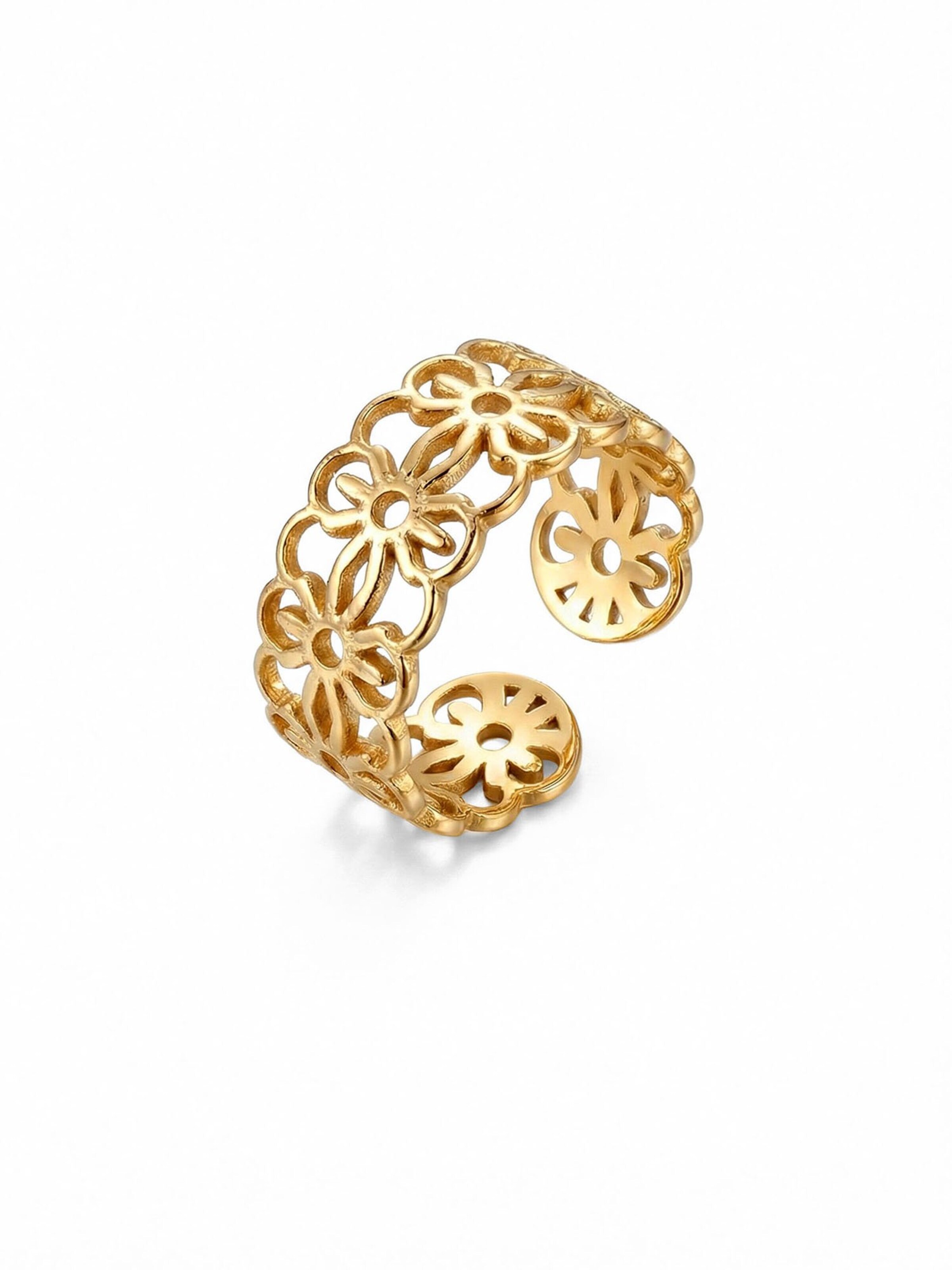Nemomatheo Ring 'Flower Lace – Offener Ring mit Blütenmuster'‌ in Gold: Vorderseite