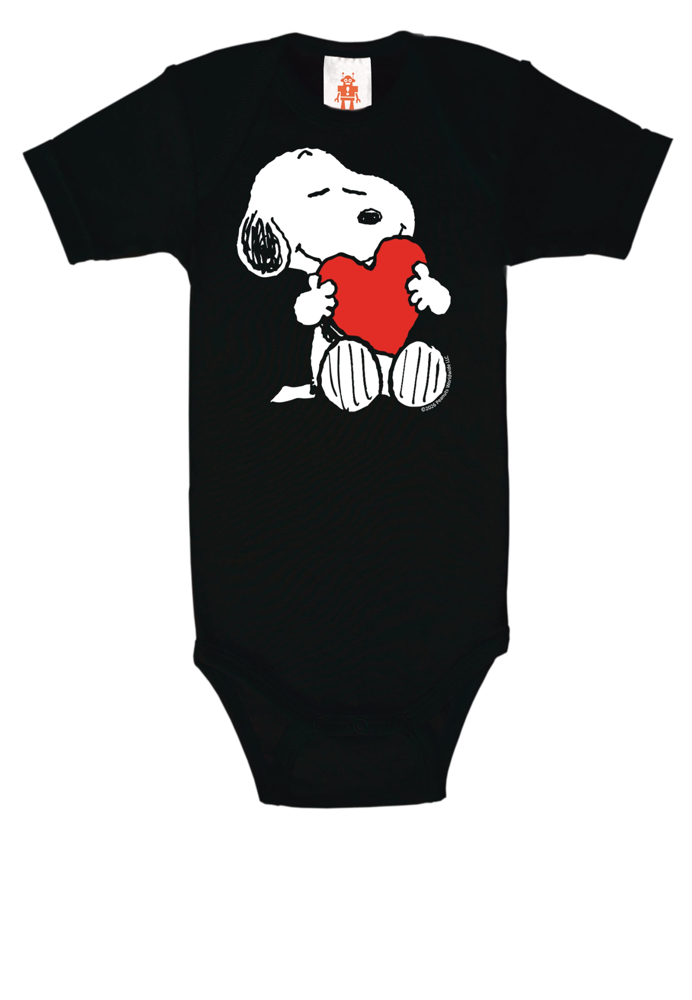 LOGOSHIRT Romper/bodysuit 'Snoopy - Heart' in Black: front
