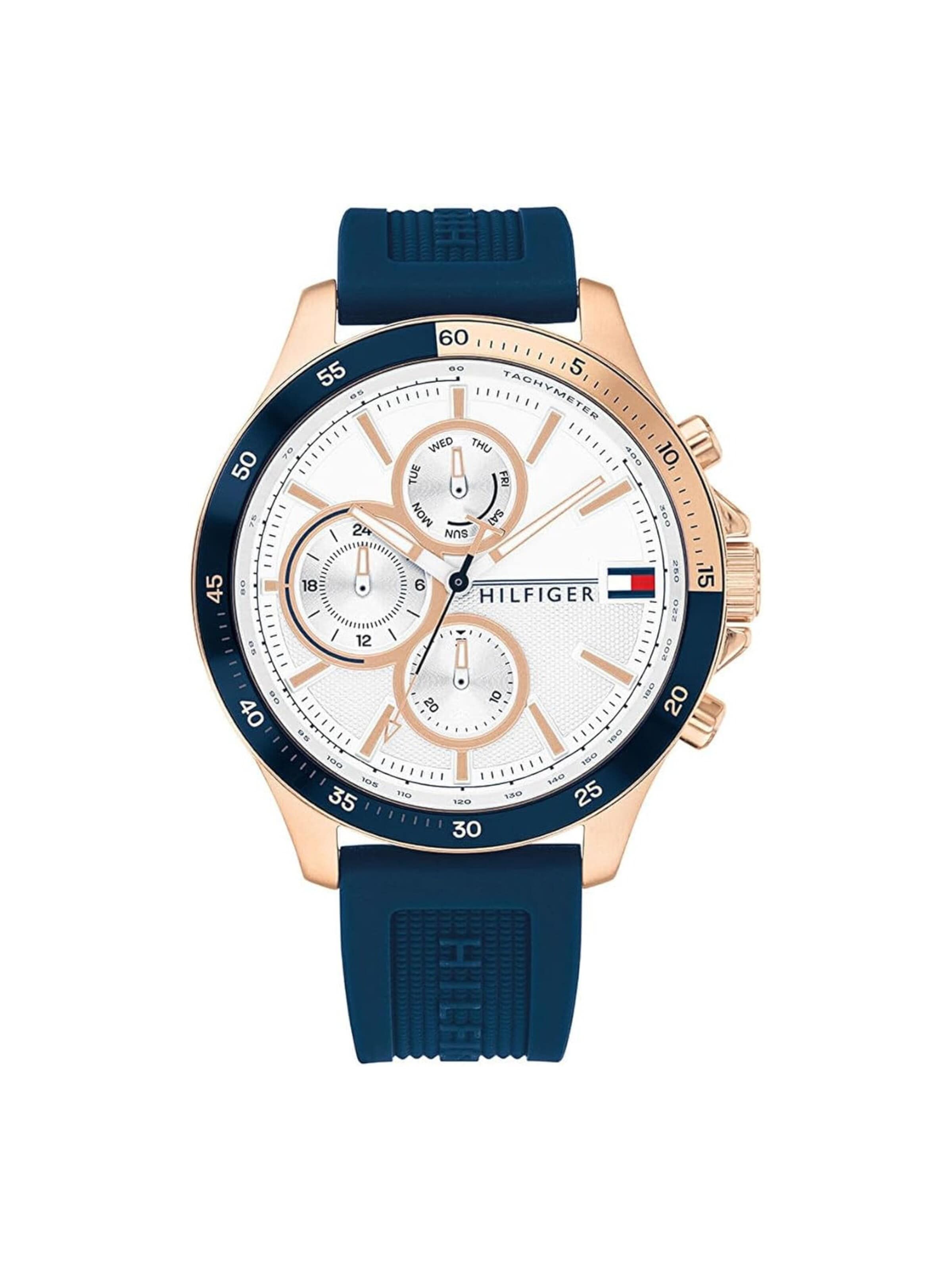 TOMMY HILFIGER - Reloj analógico 'Montre Homme Tommy Hilfiger Bank 1791778 Multifonction à Quartz, Bleu/Blanc' en azul: frente