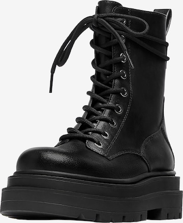 Pull&Bear Lace-Up Ankle Boots in Black: front