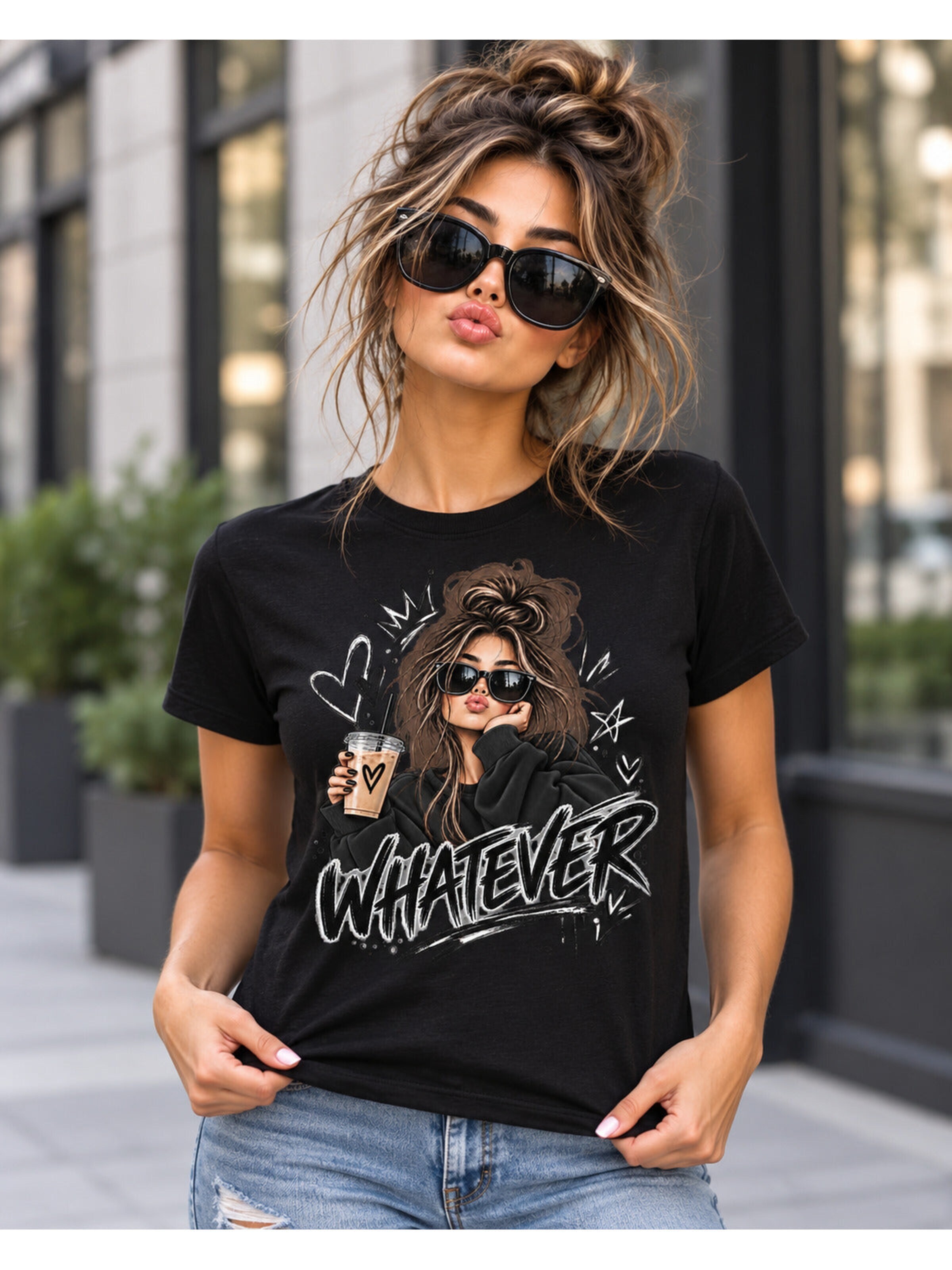 Printdistrict.dk Shirts 'Whatever' i sort