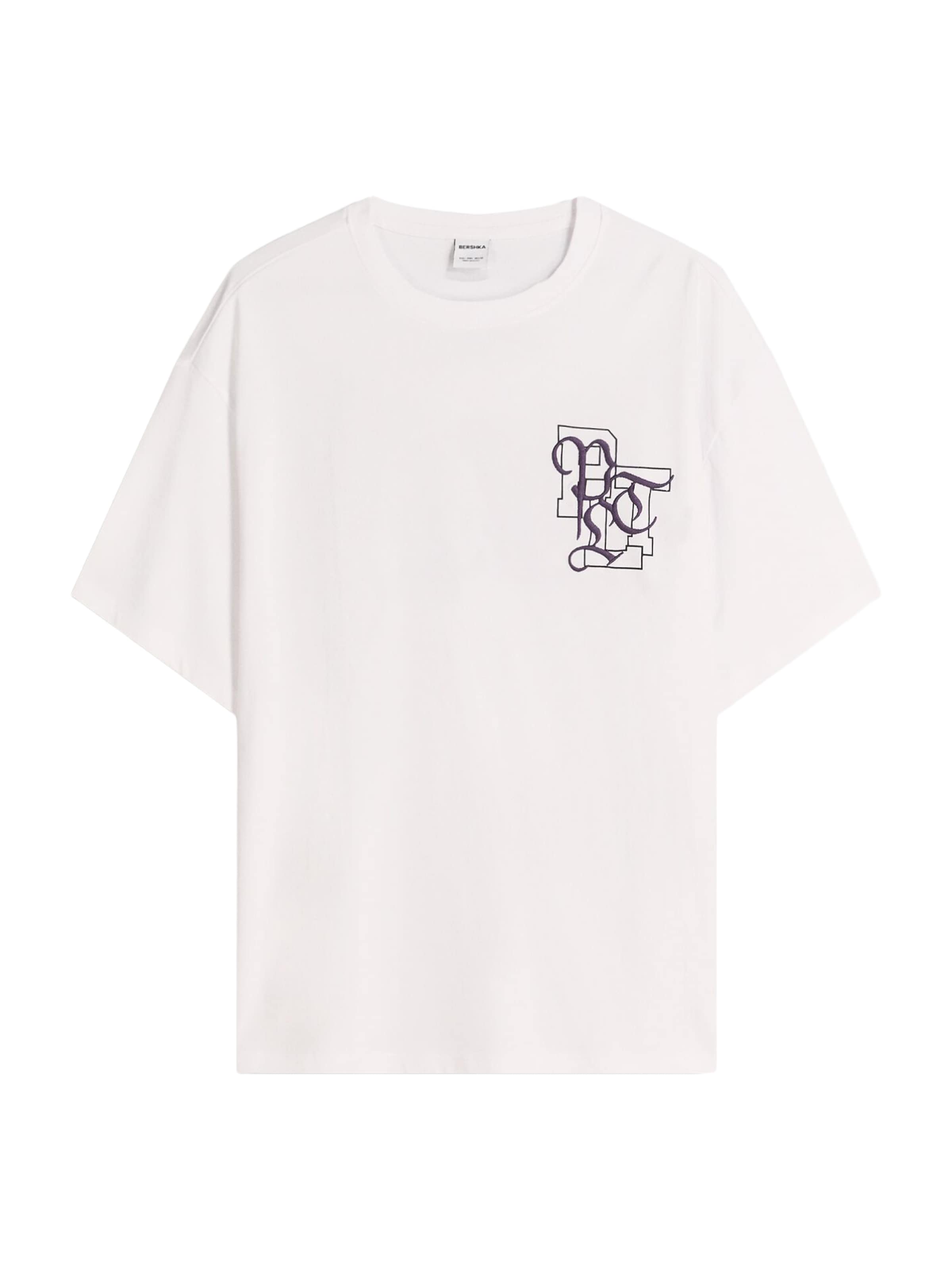 Bershka T-Shirt 'POINTLESS' en bleu nuit / noir / blanc, Vue avec produit