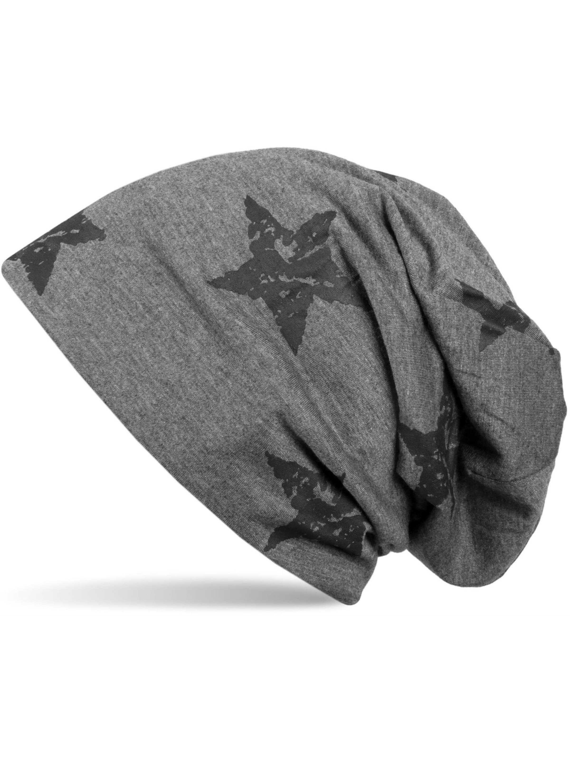styleBREAKER Beanie 'Beanie mit Sterne Print im Destroyed Look' in Grey: front