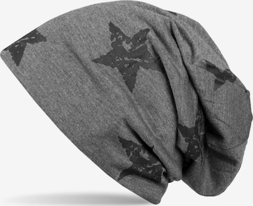 styleBREAKER Mütze 'Beanie mit Sterne Print im Destroyed Look' in Grau: Vorderseite