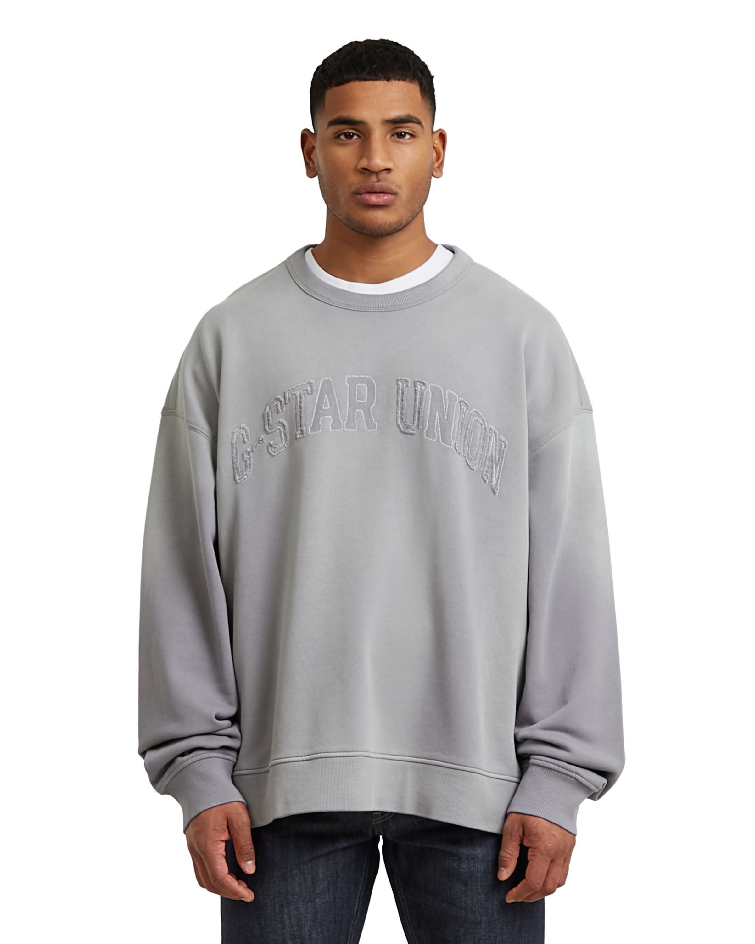 G-STAR Sweater - 'Sunfaded Applique Loose Sweater' in Grau: Vorderseite