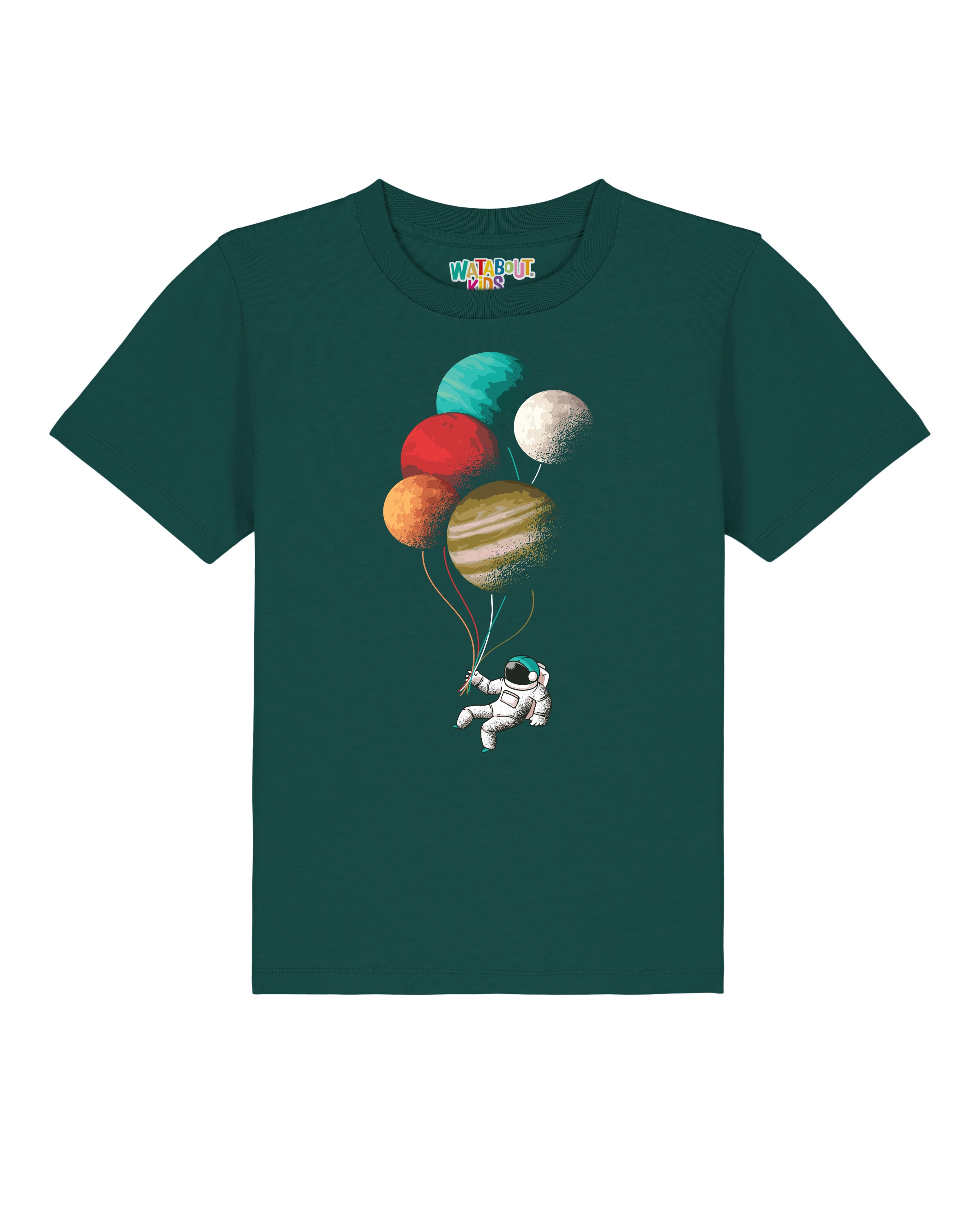 Maglietta 'Balloon Spaceman' di watabout.kids in verde: frontale