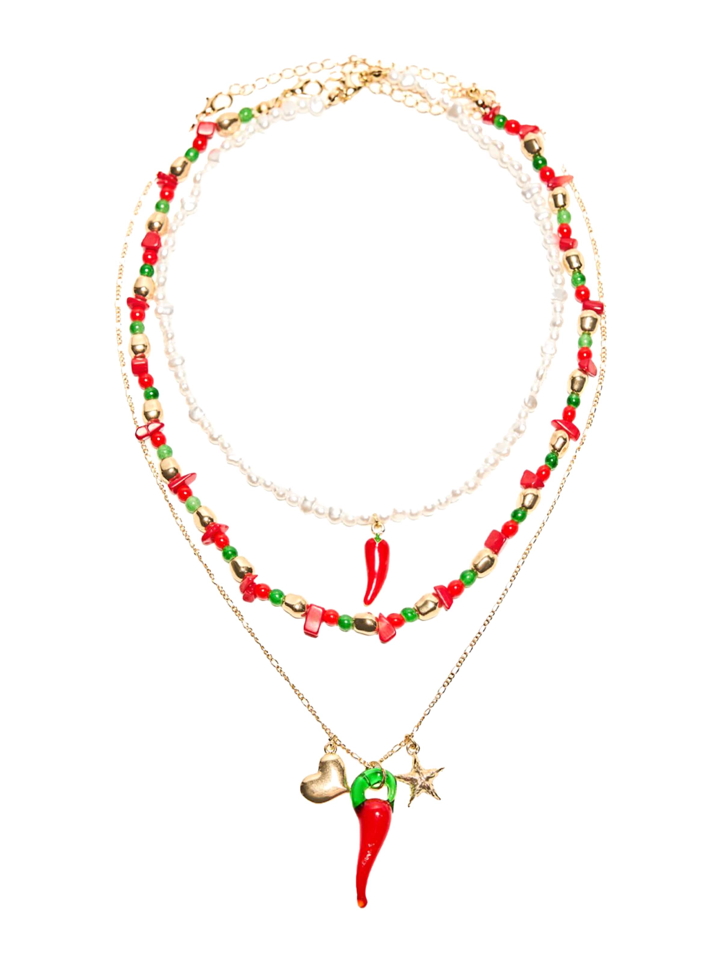 Bershka Ketju värissä kulta / vihreä / punainen, Tuotenäkymä