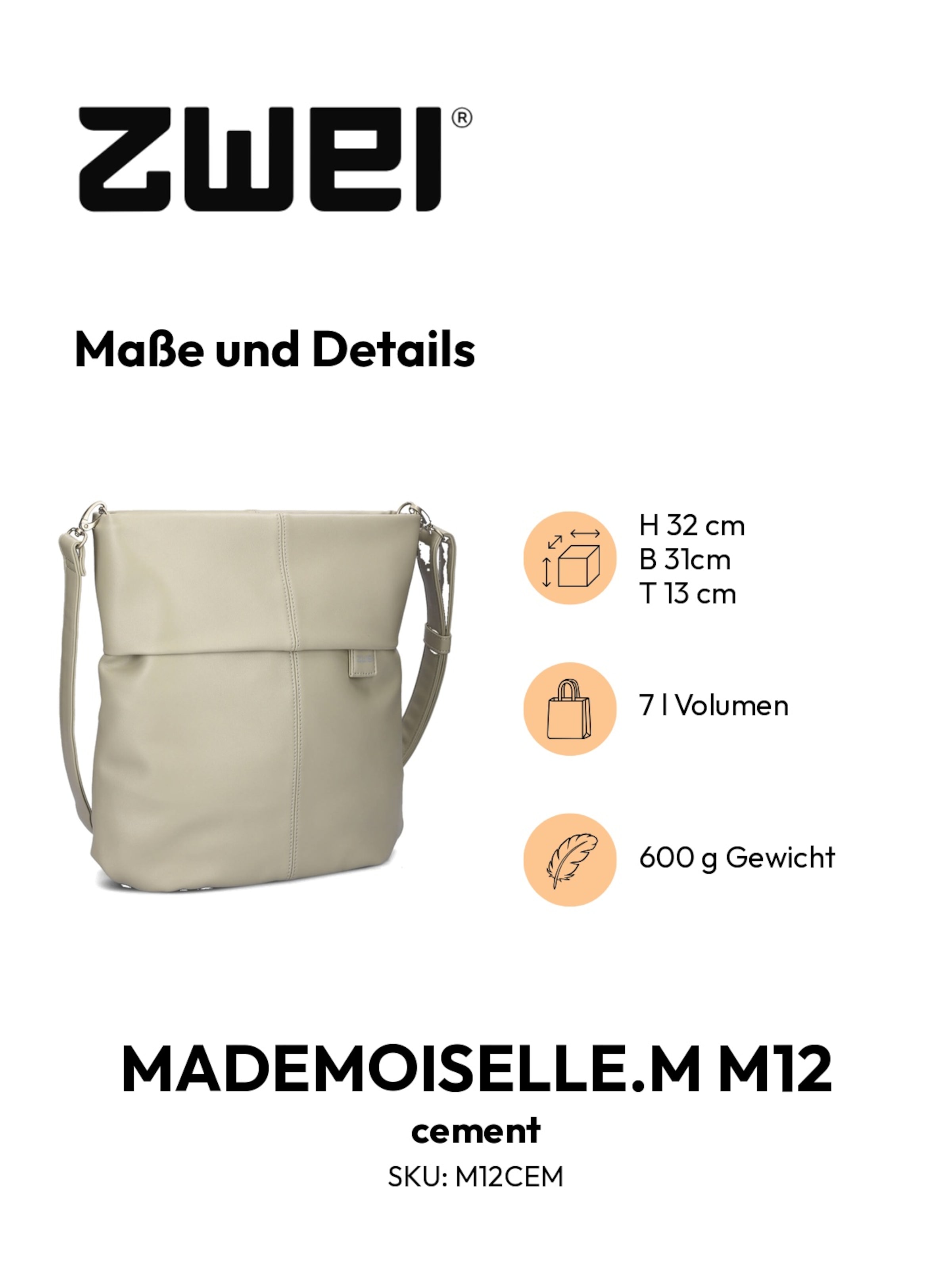 Borsa a mano 'MADEMOISELLE.M M12' di ZWEI in grigio