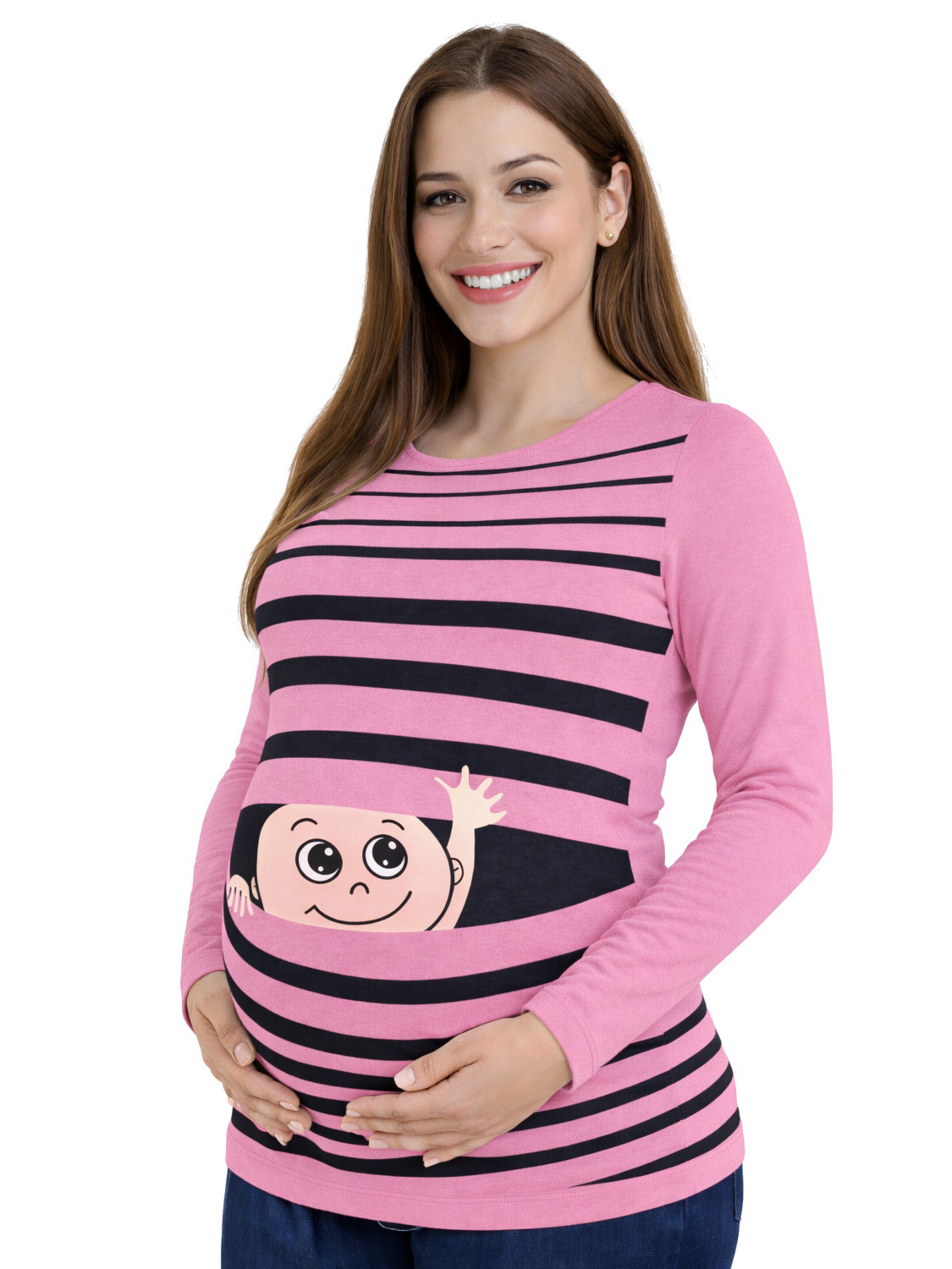 M.M.C. Shirt 'Winke Winke Umstandslangarmshirt' in Pink