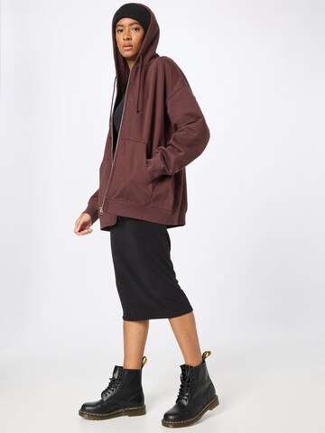 WEEKDAY Zip-Up Hoodie 'Now' in Brown