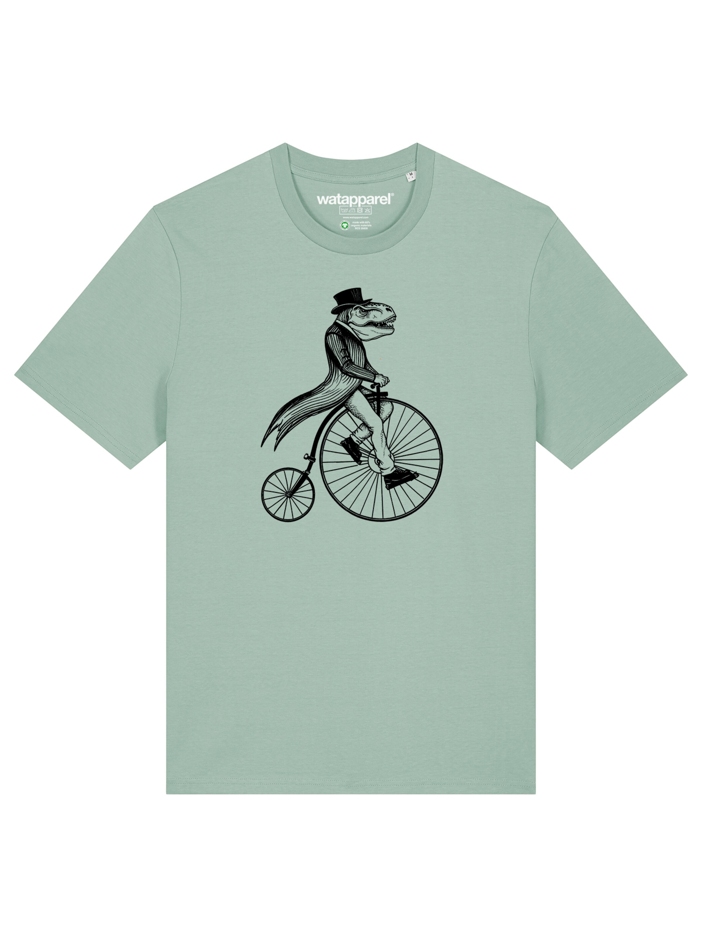 Watapparel Shirt 'T-Rex Auf Fahrrad' in Green: front