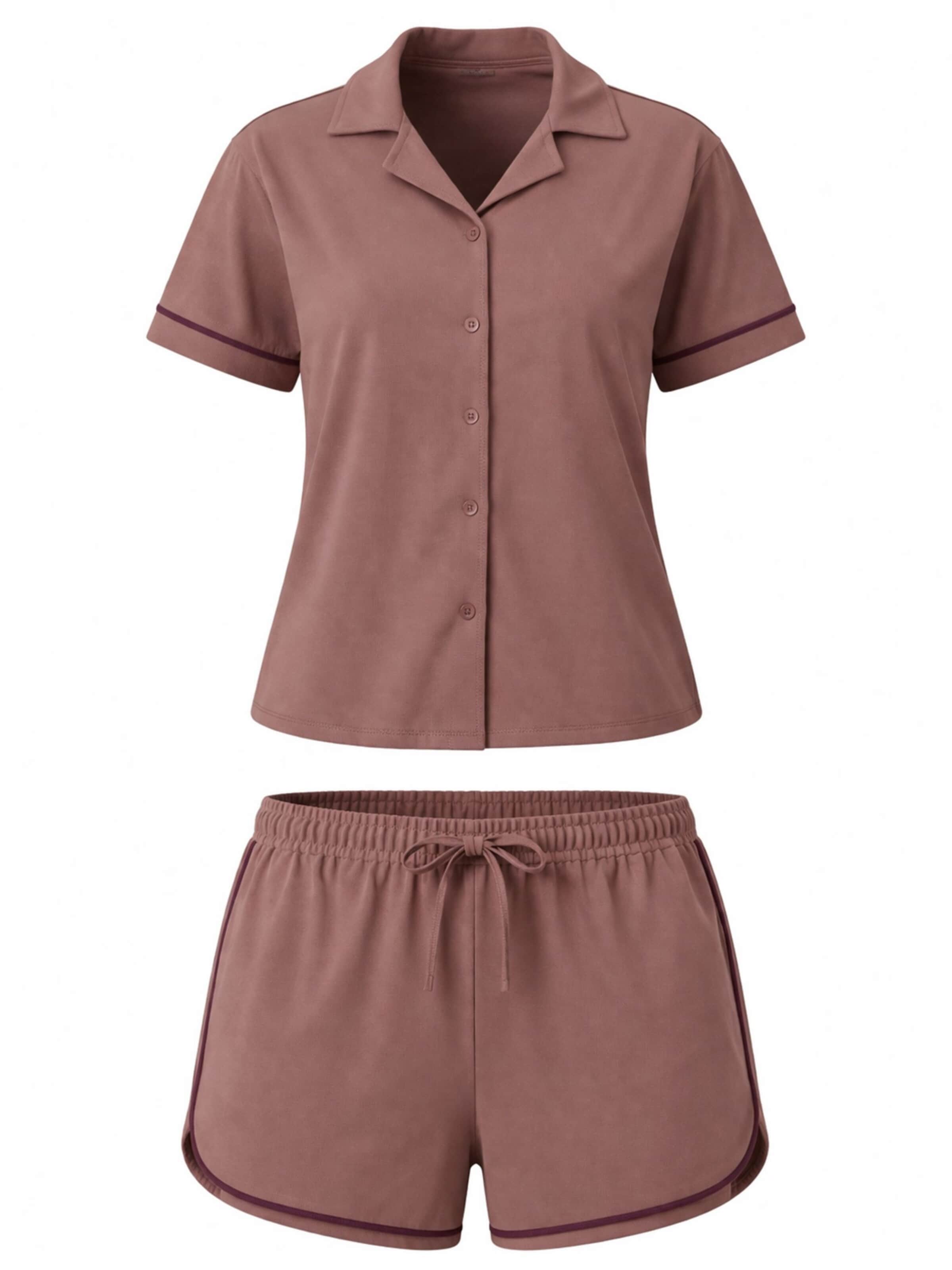 LEAFLETIC Korte pyjama 'Leafletic Women’s Night Wear Short Set' in Bruin: voorkant