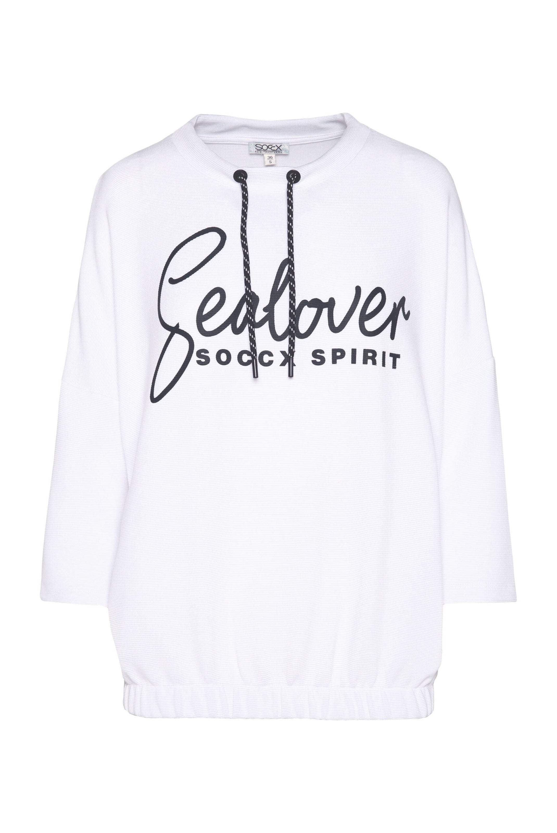 Soccx Sweatshirt mit verkürzten Ärmeln und Gummizugsaum in Weiß: Vorderseite
