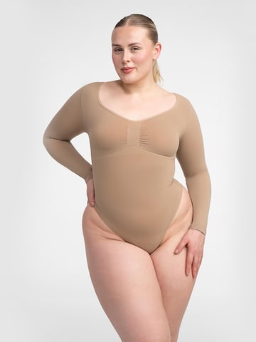 creamy Shapingbody 'Bodysuit Sculpting Shapewear Longsleeve mit String' in Beige: Vorderseite