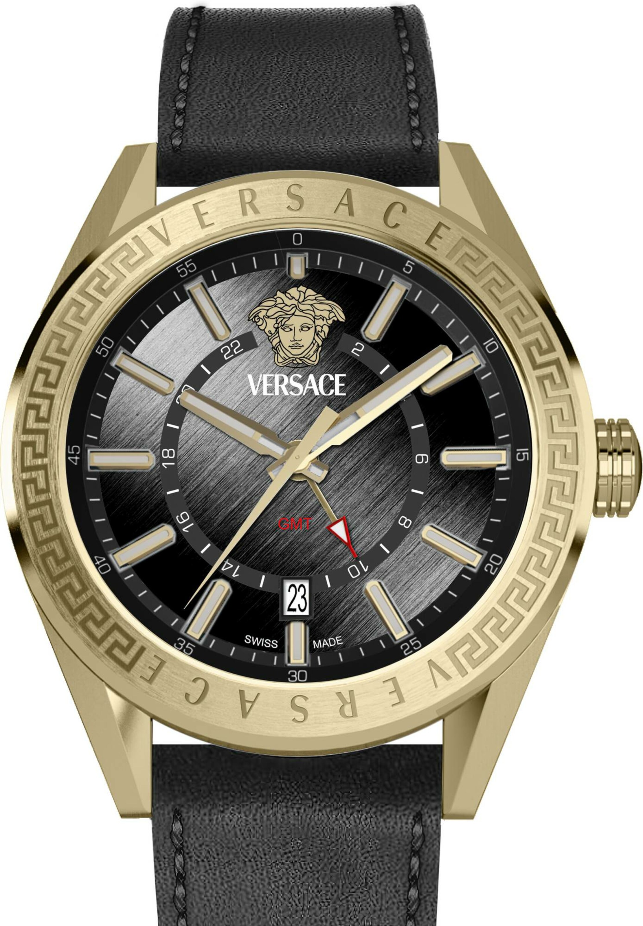 VERSACE Analoguhr 'V-Code GMT' in Schwarz
