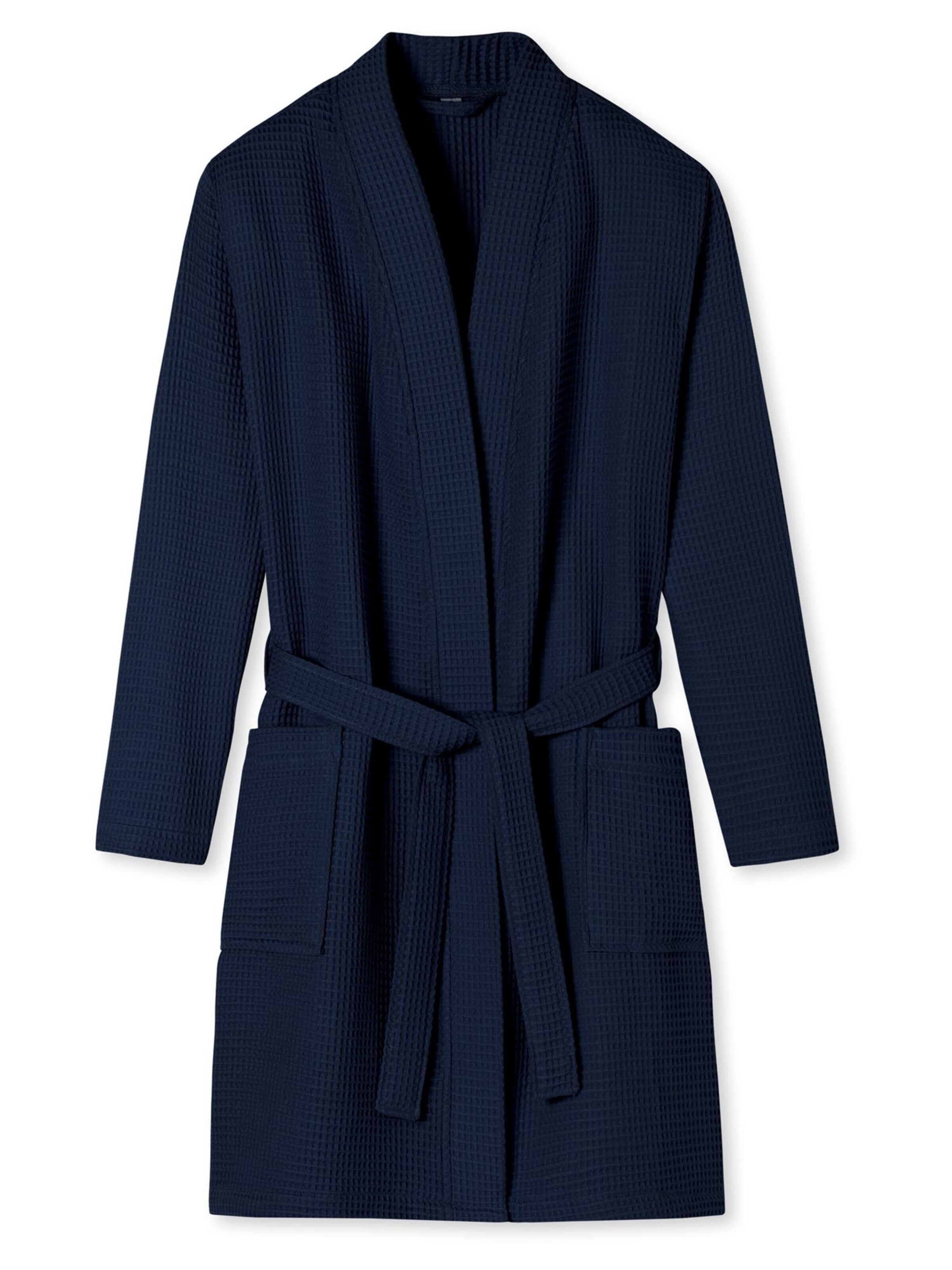 SCHIESSER Long Bathrobe 'Waffel Piqué - Organic Cotton' in Blue: front
