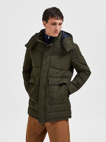 SELECTED HOMME Winter Parka in Green: front