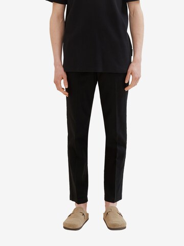 TOM TAILOR DENIM Tapered Trousers with creases in Black: front