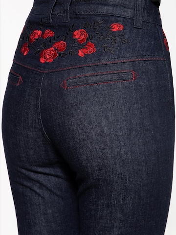 Queen Kerosin Slim fit Jeans 'Roses' in Blue