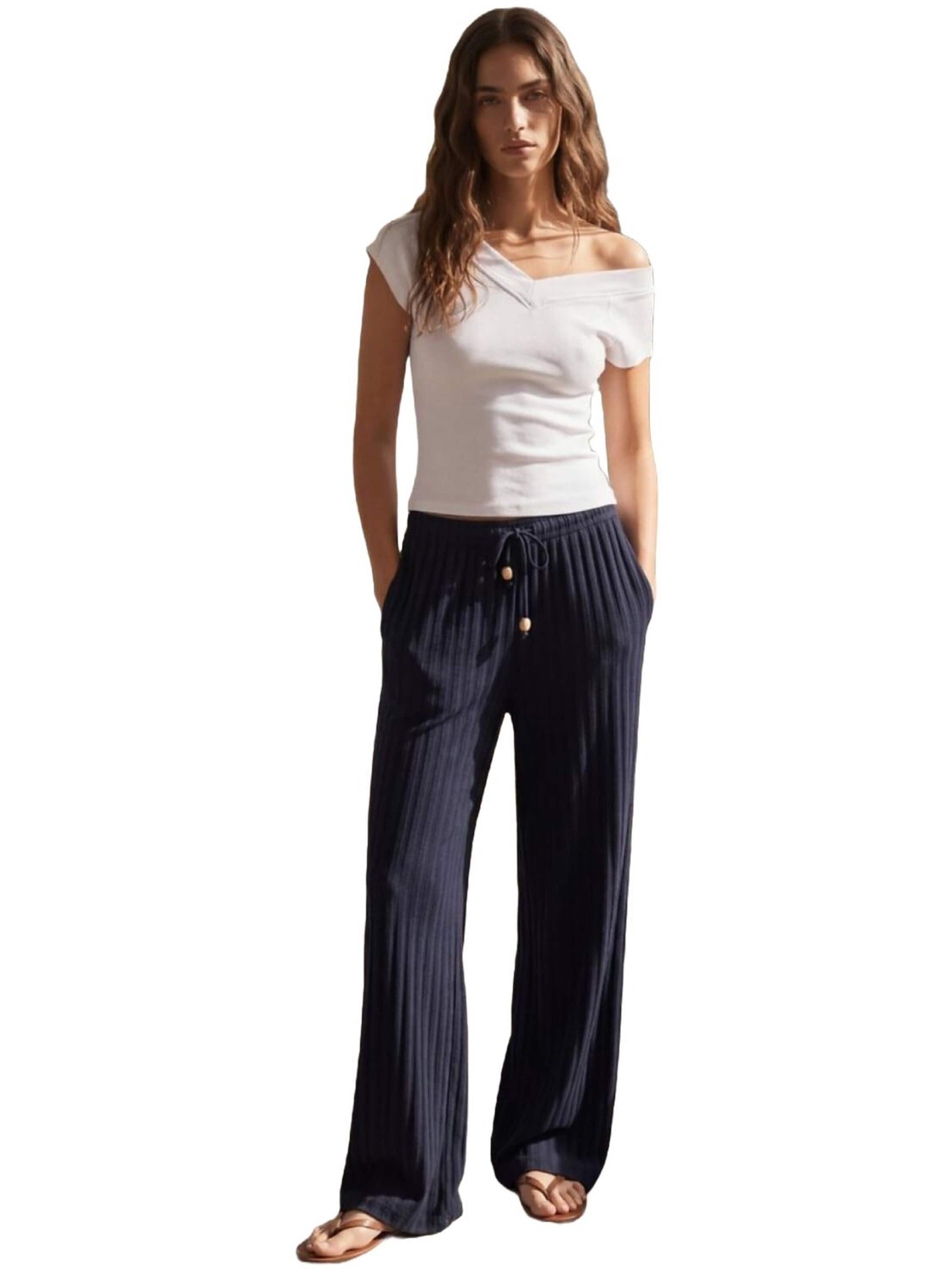 LTB Jeans Shirt 'LTB Jeans V-Ausschnitt Rippstrick-Top T-Shirt' in Wit: voorkant