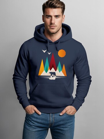 Neverless Sweatshirt 'Berg Bär Polygon' in Blue