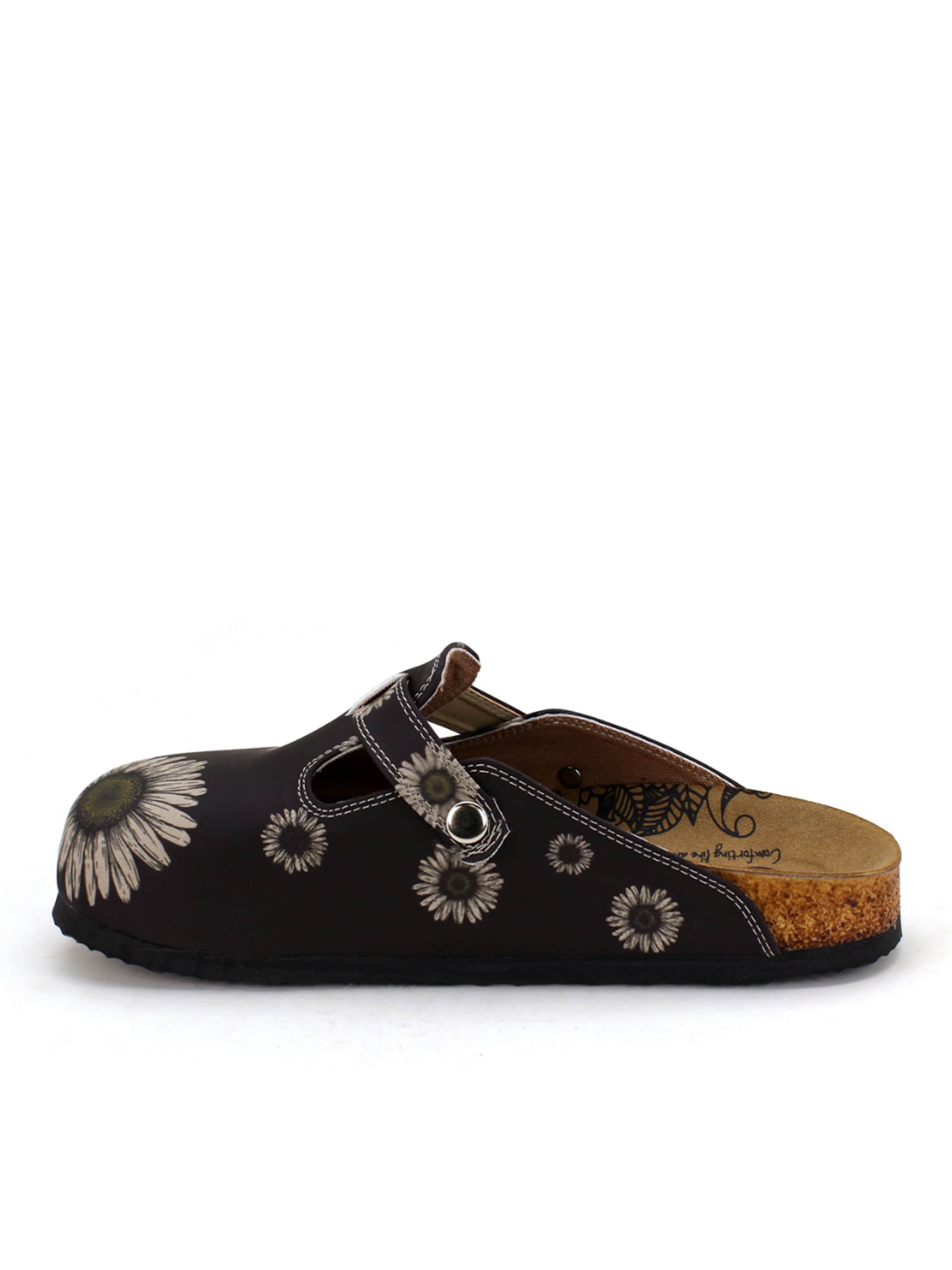 Goby - Zuecos 'Women Calceo Black and Beige Clogs CAL5457 with flower design' en Mezcla de colores