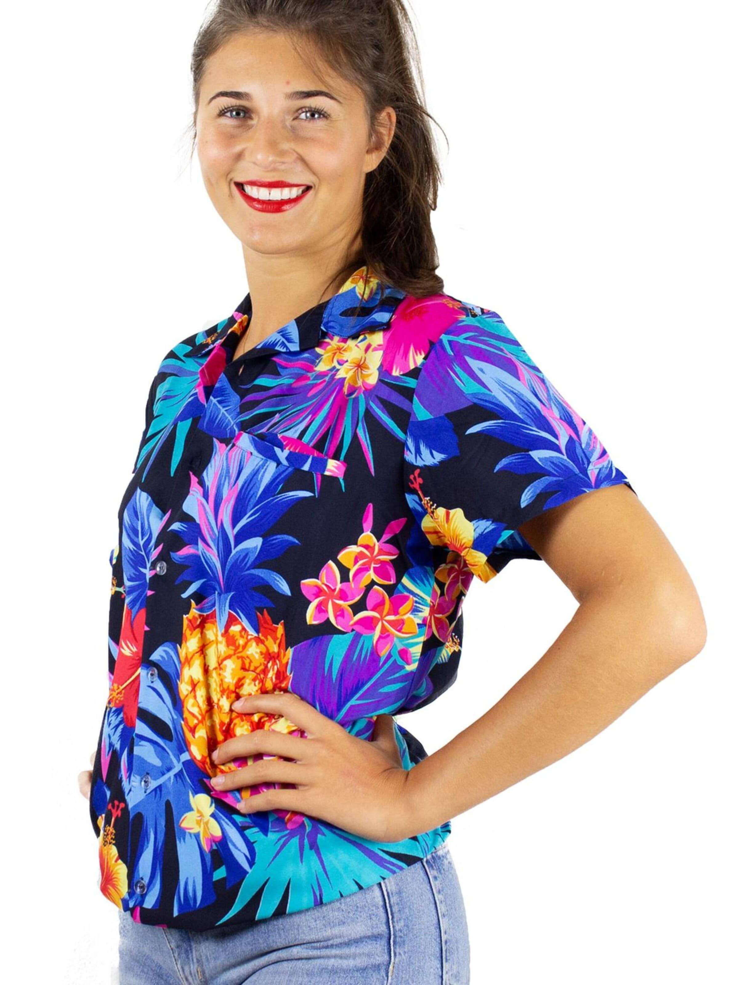 Camicia da donna 'Pineapple' di King Kameha in nero: frontale
