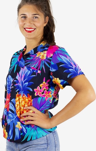 Camicia da donna 'Pineapple' di King Kameha in nero: frontale