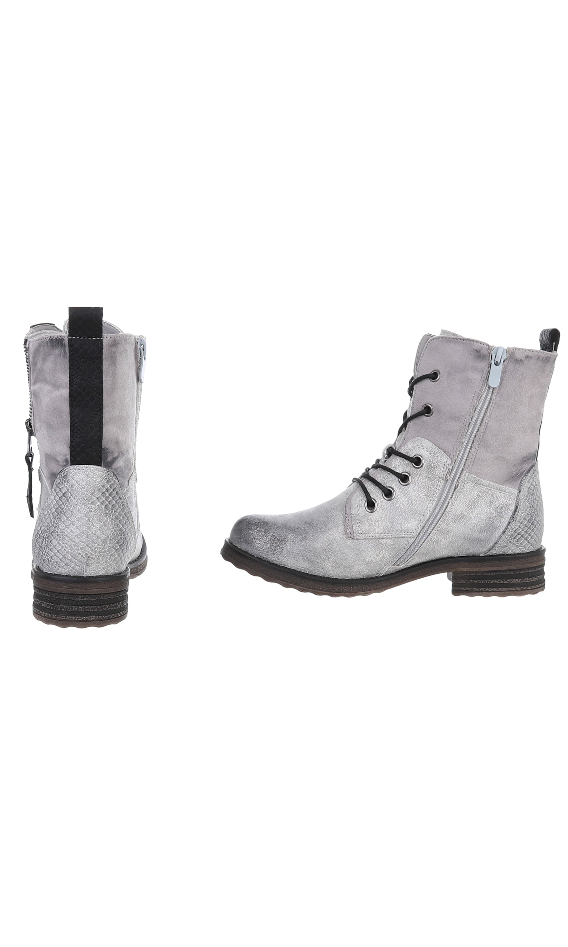 Ital-Design Lace-Up Ankle Boots in Silver