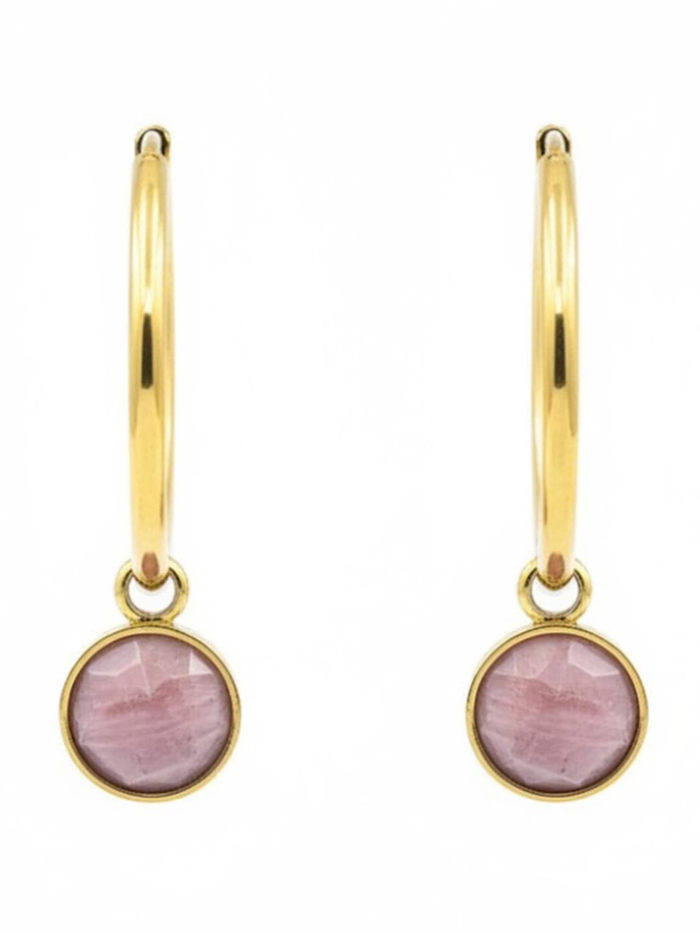 Sergio Engel Earrings 'Beach Ohrring 02 Vergoldeter Edelstahl-Hoop mit Natursteinanhänger' in Pink: front