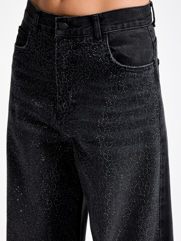 IT'S BASIC Loose fit Jeans 'RHINESTONE MID RISE LOOSE JEANS' in Black