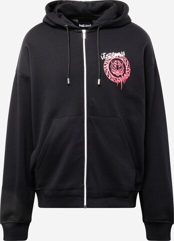 Just Cavalli Zip-Up Hoodie in Black: front