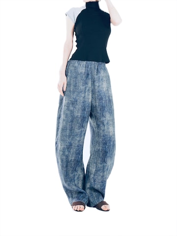 Regular Pantalon 'YOLIGEX Lockere Leinenhose Batik-Muster mit Gummibund' yoligex en bleu