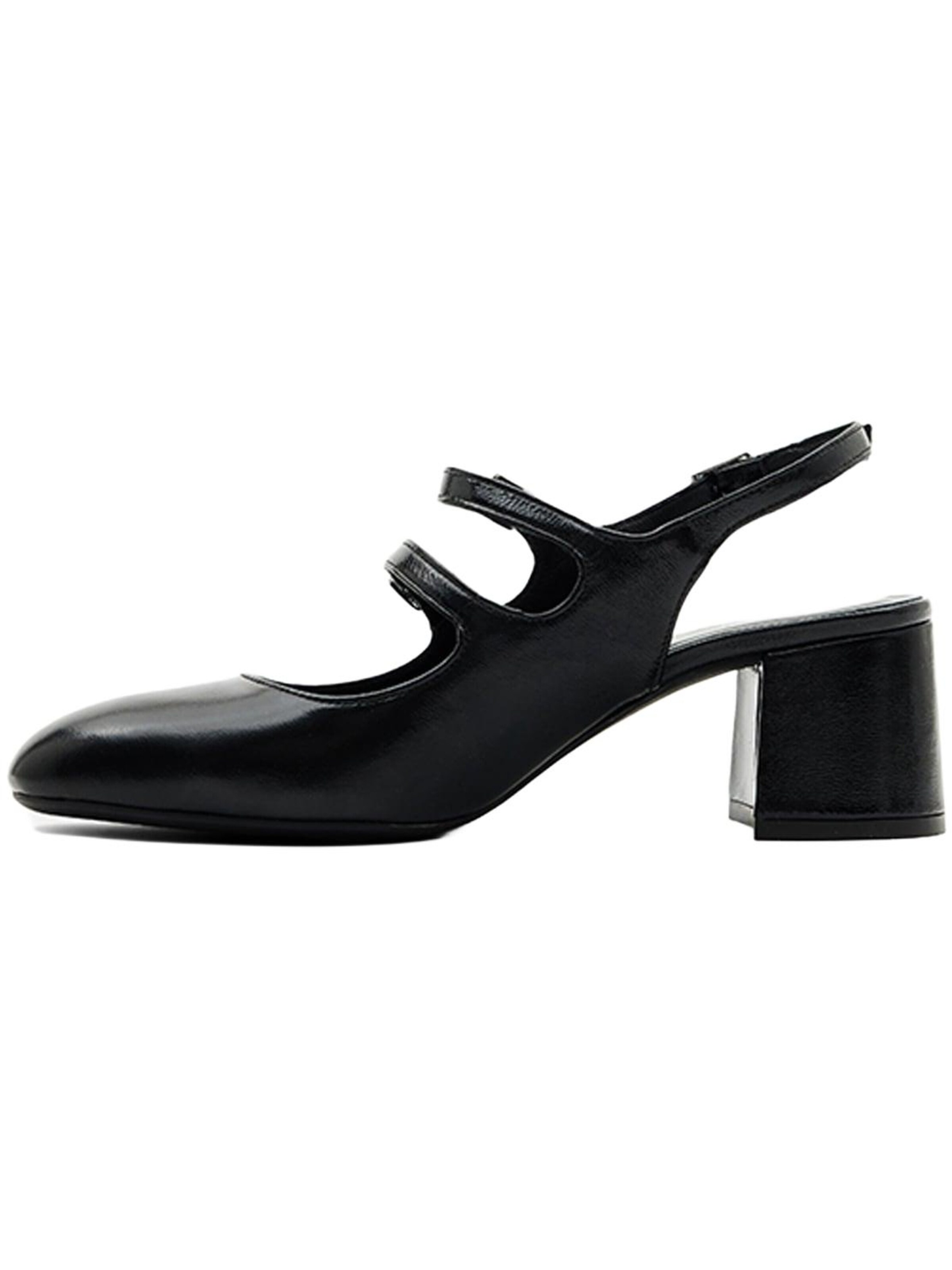 Desa Slingpumps 'DESA Damenschuhe mit Schnallendetail aus Lackleder und Blockabsatz'‌‌‌‌‌‌‌ in Schwarz