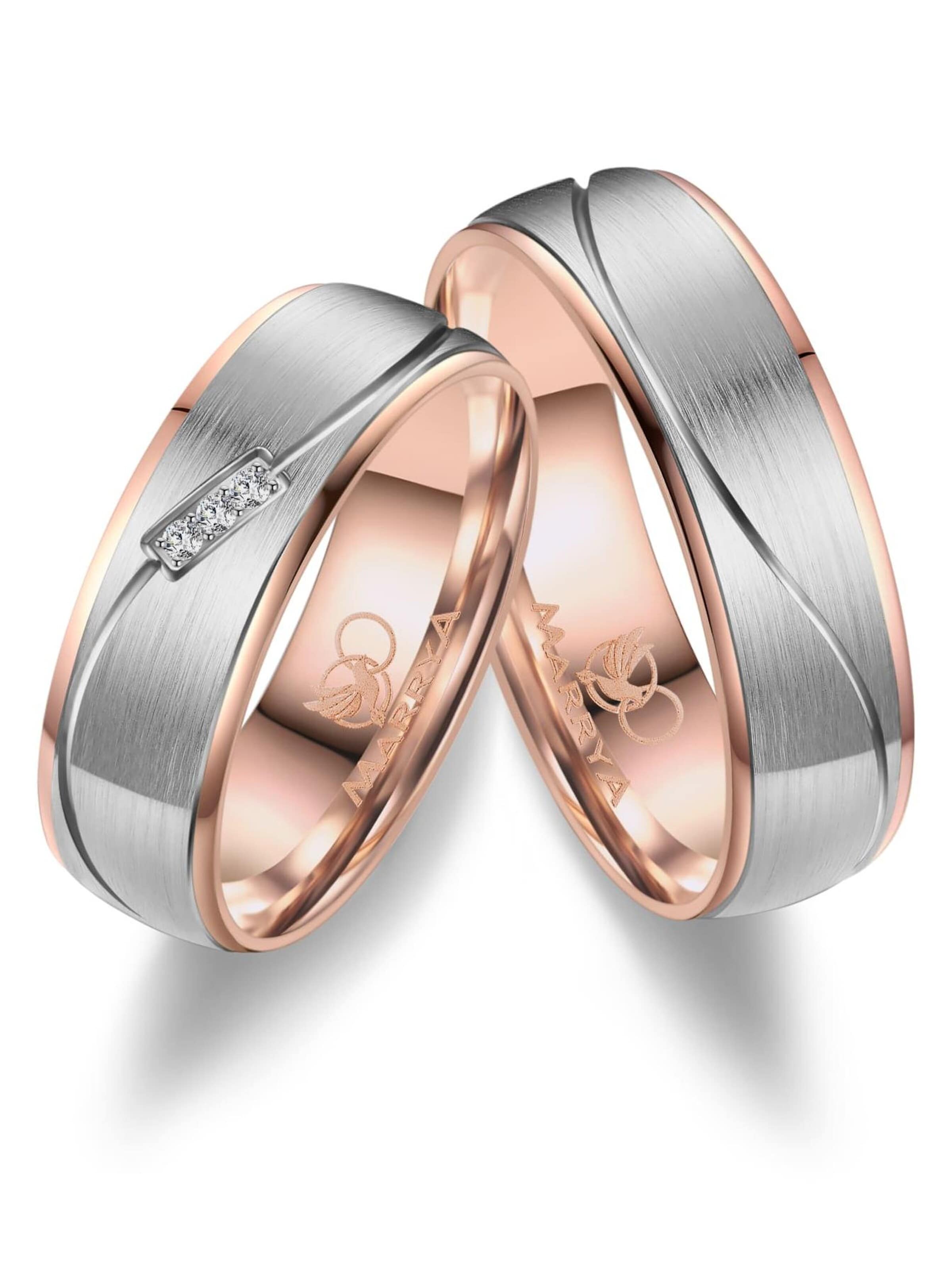 MARRYA Ring 'MARRYA ES-21 Ehering aus Edelstahl - Silberfarben & Rosé' i silver: framsida