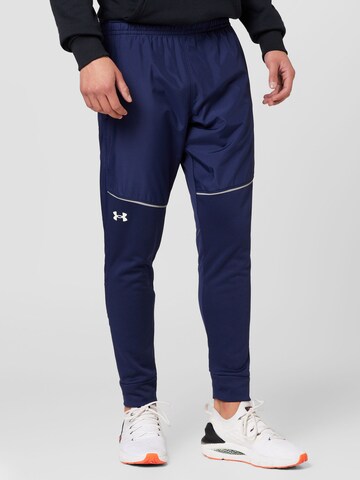 UNDER ARMOUR Slimfit Sportovní kalhoty 'Af Storm' – modrá: přední strana