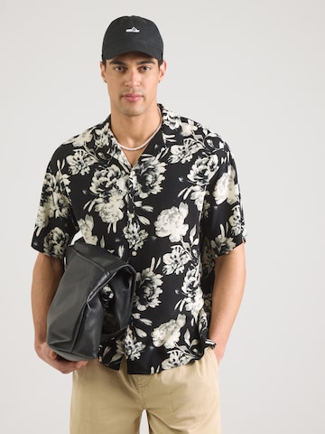 JACK & JONES Comfort fit Button Up Shirt 'JJJEFF' in Black: front