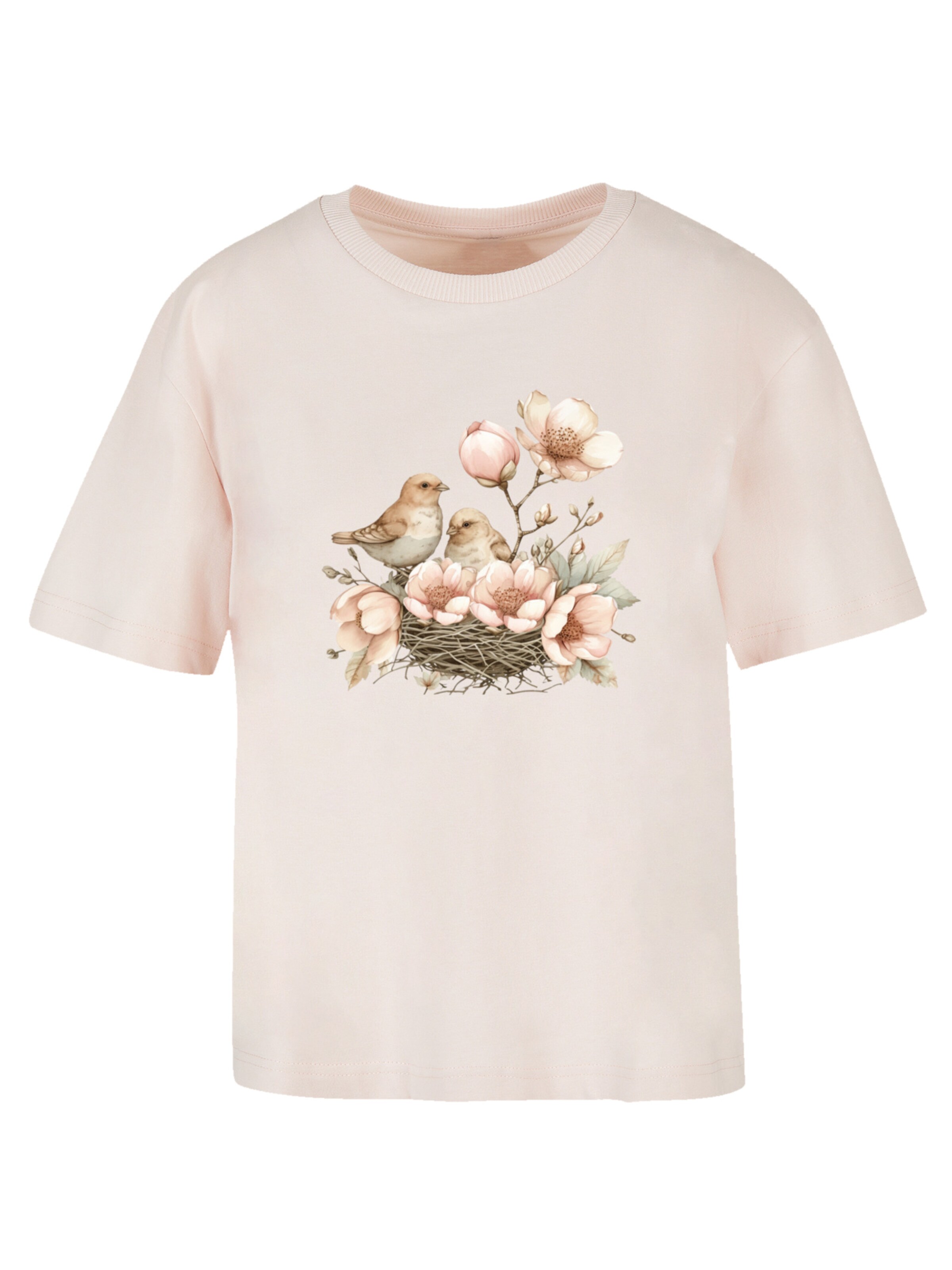 F4NT4STIC T-Shirt 'Vogelnest Blumen' in Pink: Vorderseite